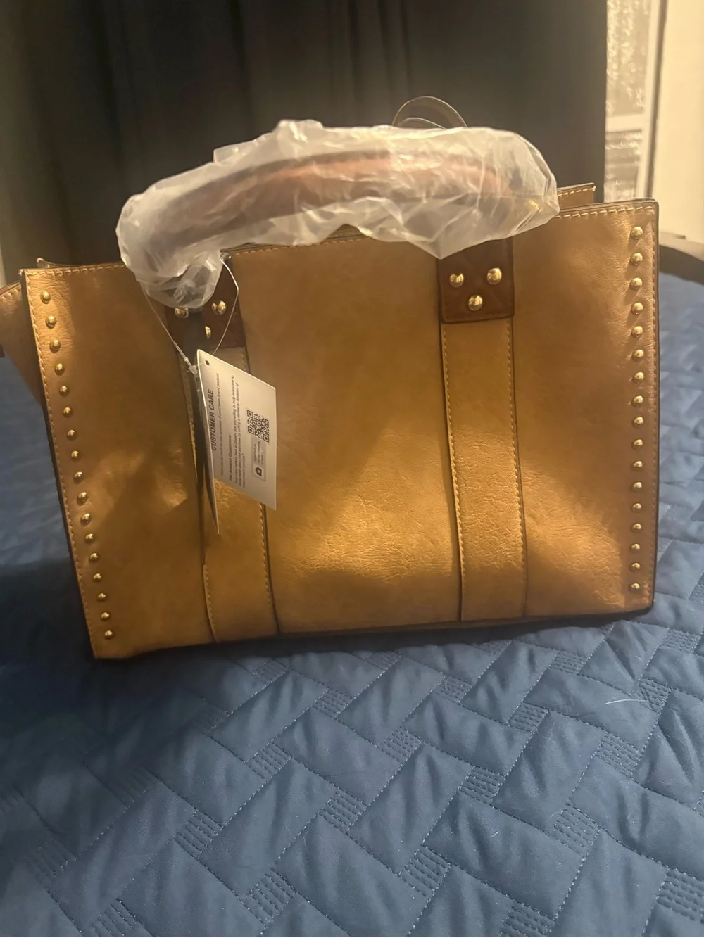 Dasein Tan Studded Satchel with Dual Top Handles